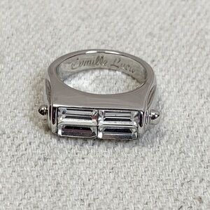 Camille Lucie Silver tone Squared Baguette Ring